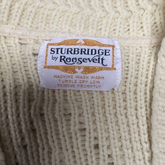 Vintage Sturbridge by Roosevelt V-Neck Knitted Sweater Vest Button-Front Cream - Picture 3 of 5